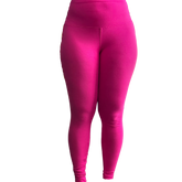 Microfiber Full Length Wide Waistband Leggings - Hot Pink